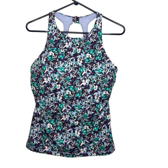 Athleta  Floral 38 D/DD Blue Maldives Bra Cup Tankini Top Swim Suit - Picture 1 of 6